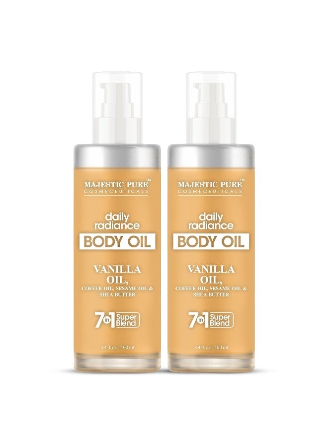 Majestic Pure Vanilla Body Oil Pack of 2 | 100ml Each | Infused with Shea Butter, Coffee & Sesame Oil | Scented Firming & Moisturizing After Shower Massage Oil | For Women & Men