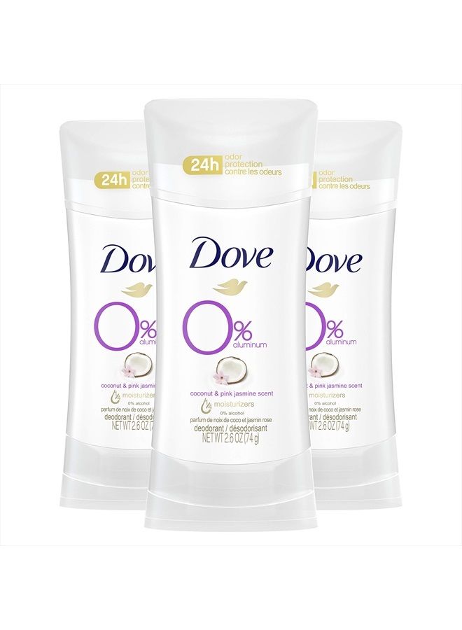 Aluminum Free Deodorant for Women 24-Hour Odor Protection, Coconut and Pink Jasmine, 7.8 Oz, 3 Count, White