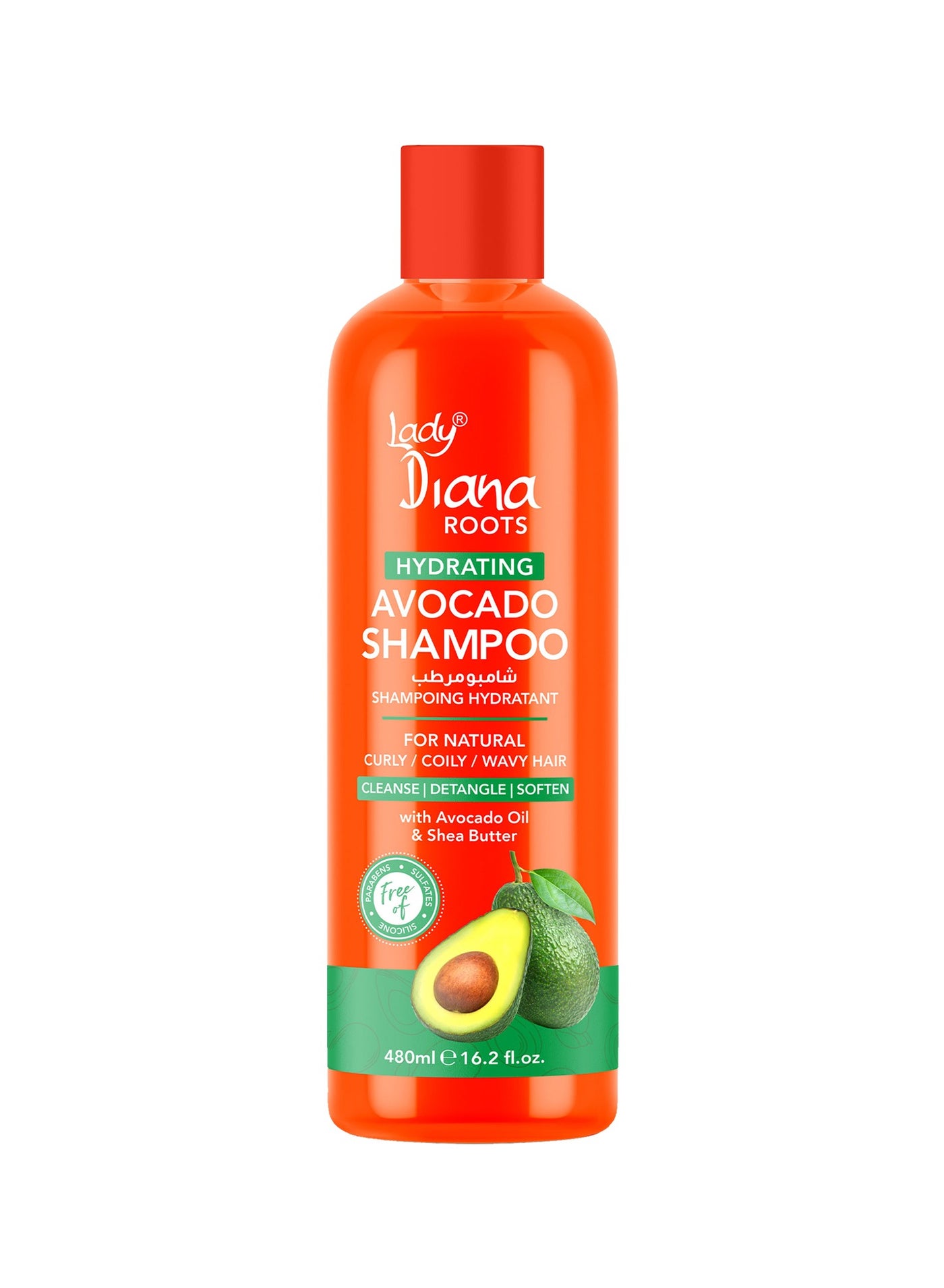 Lady Diana Roots Avocado & Shea Hydrating Shampoo 480ml | Deep Moisture Formula | Strengthens & Softens Dry, Damaged Hair