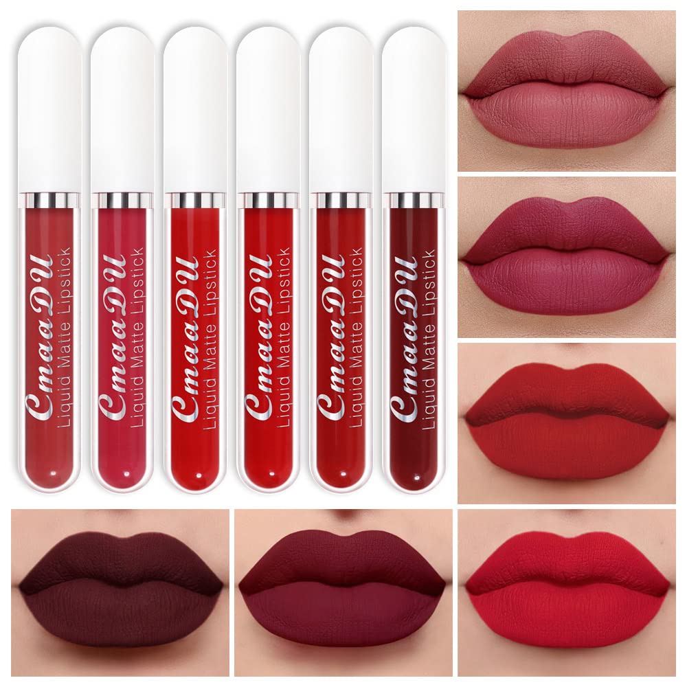 6Pcs Liquid Matte Lipstick Lipgloss Set for Women Dark Deep Bright Ruby Blood Brick Plum Mauve Rose Red labiales mate 24 horas originale matte larga duracion 24 Hour Lipstick Long Lasting