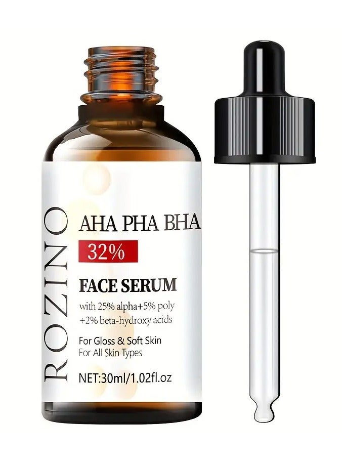 ROZINO 30ml AHA 32% + BHA 3% Face Serum - Deep Moisturizing & Hydration Boost, Smooths Fine Lines & Shrinks Pores, Fragrance-Free, Hypoallergenic for All Skin Types, Including Sensitive
