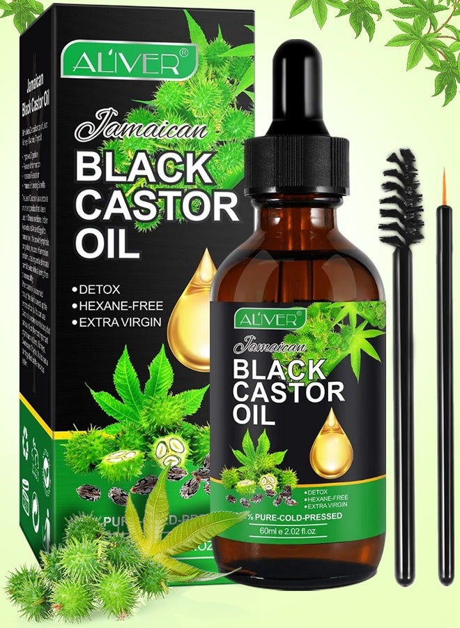 Organic Castor Oil 60ml Pure Natural Massage Oil Cold Pressed Jamaican Black Castor Oil for Detox Compress Wrap Skin Conditioning Oil Hair Eyelash Oil Nourish Scalp Dry Skin Moisturizer Carrier Oil