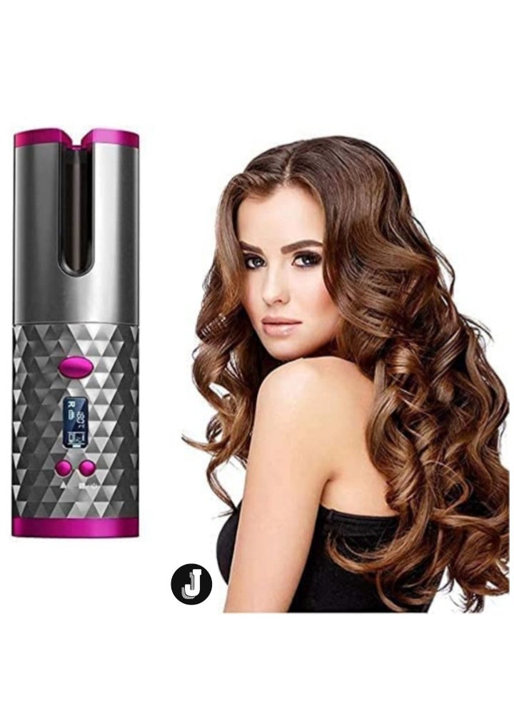 "Cordless Automatic Hair Curler – Portable USB Rechargeable Curling Iron with LCD Temperature Display, Fast Heating & Auto-Rotating for Travel & Home (FHC61)"