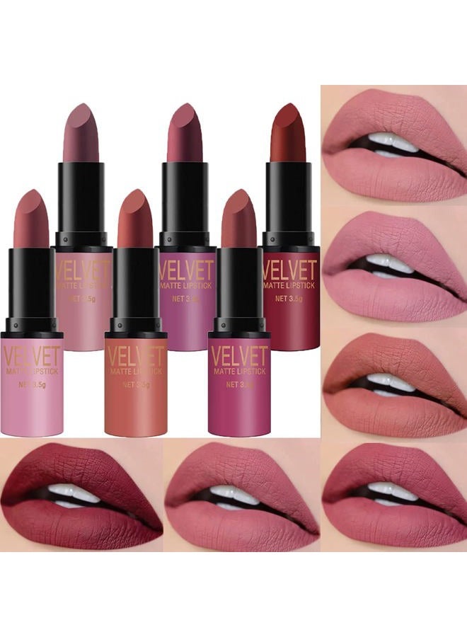 6 Colors of Velvet Smooth Matte Lipstick Set, Long Lasting & Waterproof Non-Stick Cup Nude Color Lip Makeup Gift Set for Girls and Women
