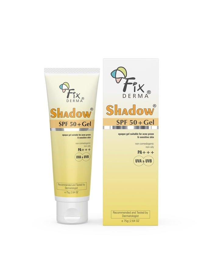 Fixderma Shadow SPF 50+ Gel Sunscreen for Face | Titanium Dioxide & Zinc | Broad Spectrum UVA and UVB Protection | Water Resistant, Lightweight Sunscreen - 2.64 Oz