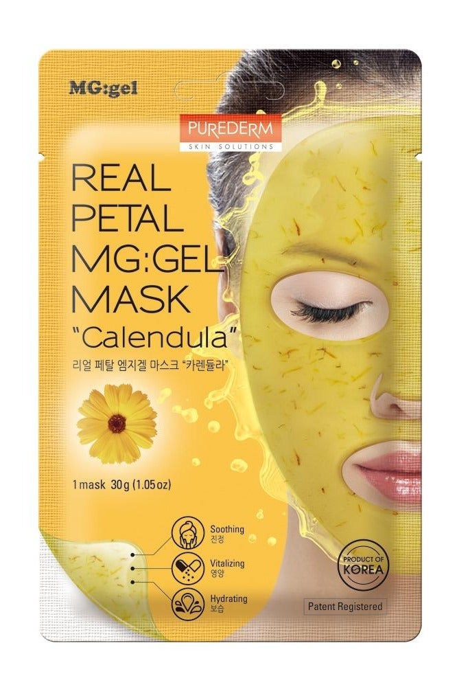 Korean Real Petal MG:Gel Mask – Calendula Flower Hydrating & Soothing Gel Sheet – 1 Mask (30g)