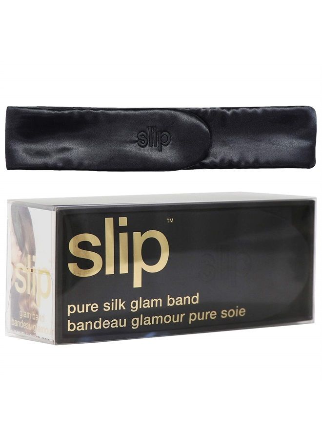Slip Silk Black Glam Band, One Size (19” - 25”) - Pure 22 Momme Mulberry Silk Multipurpose Makeup Headband - Comfortable, Soft + Versatile Beauty Band and Spa Headband with Adjustable Fastening