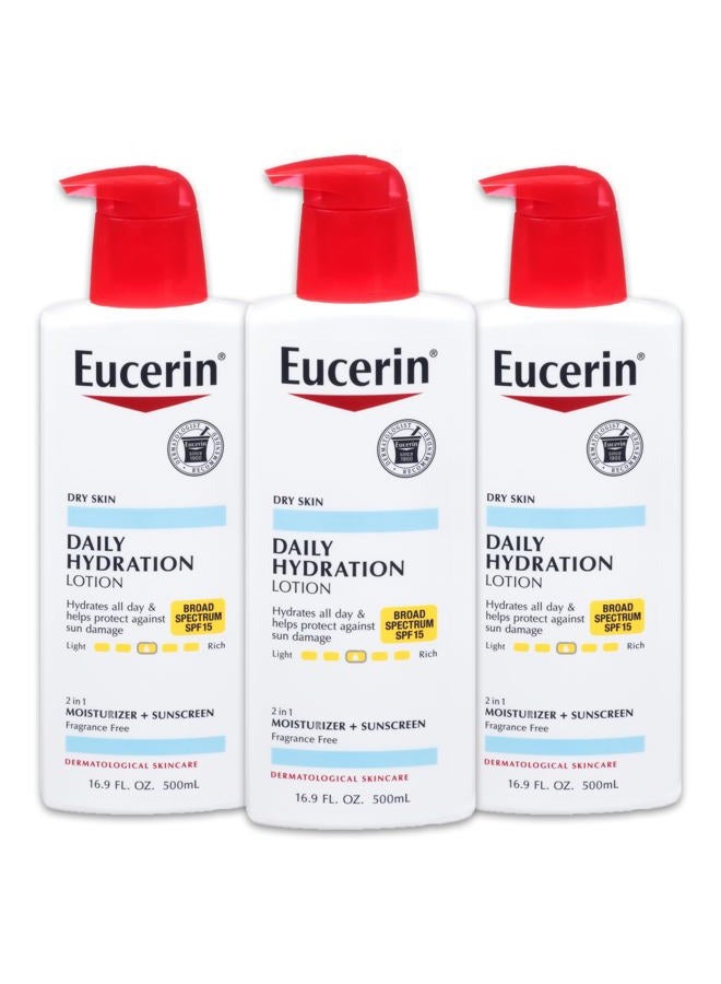 Daily Hydration Lotion with SPF 15 - Broad Spectrum Body Lotion for Dry Skin - 16.9 fl. Oz. Pump Bottle (Pack of 3)