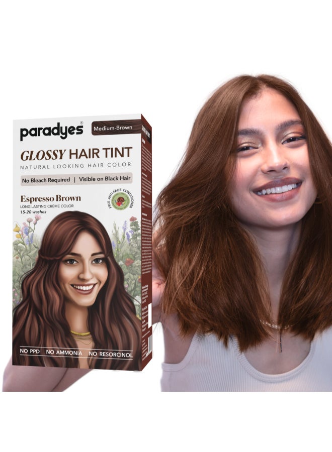 No Bleach Espresso Brown Glossy Hair Tint for Natural Black Hair - Ammonia-Free Formula With Anti-Fade Conditioner for Long-Lasting Shine - 1 Count