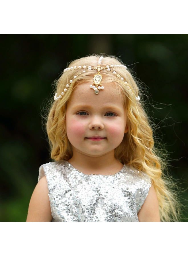 Golden Headband Princess Hair Chain For Little Girls Birthday,Wedding Party Dress Up(Style1)