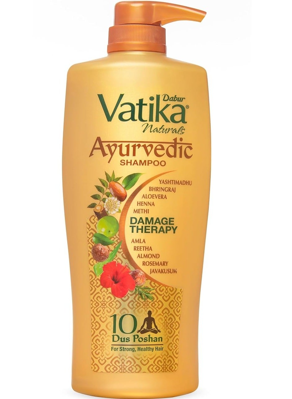 Dabur Vatika Ayurvedic Shampoo Damage Therapy With Power of 10 ingredients for solving 10 hair problems  640ml