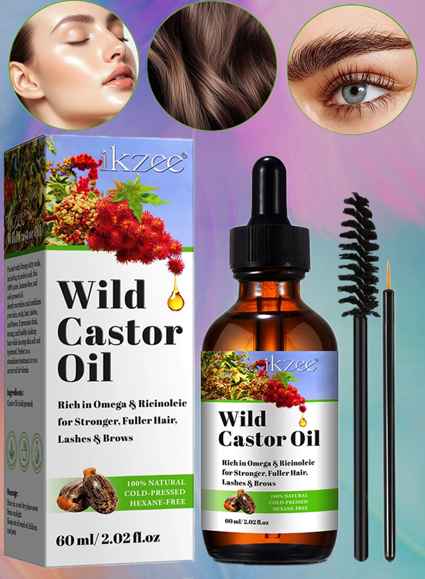 60ml Wild Castor Oil for Skin Care Organic Castor Essential Oil Rich in Omega and Ricinoleic Acid for Stronger Hair Lash and Brow Castor Serum for Hair Beard Eyelash Eyebrow Growth and Nails Care Face Serum Castor Oil Face Oil