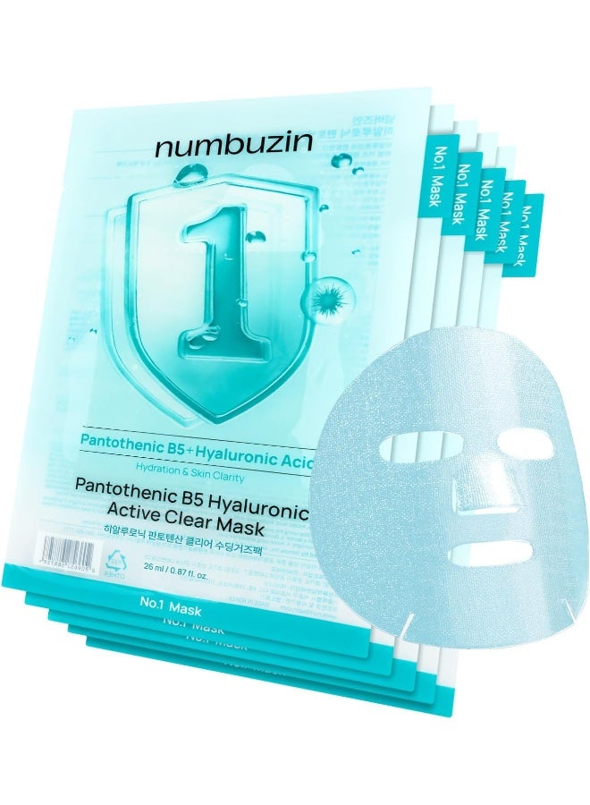 No.1 Sheet Mask | Pantothenic B5 Hyaluronic Active Clear Mask | Calming, Soothing, Hydrating | Acne Prone Skin | Controls Excess Oil, Reduces Redness | 5 sheets