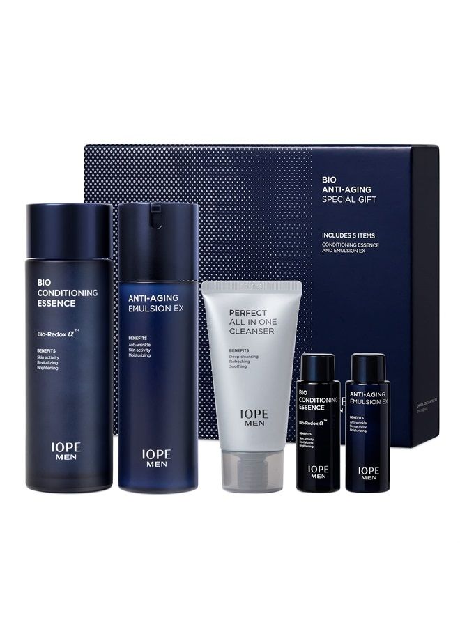 MEN BIO Anti-aging & Moisturizing Set, Cleanser, Emulsion, Conditioning Essence Serum and Soothing Aftershave, HOMME Korean Skincare by Amorepacific