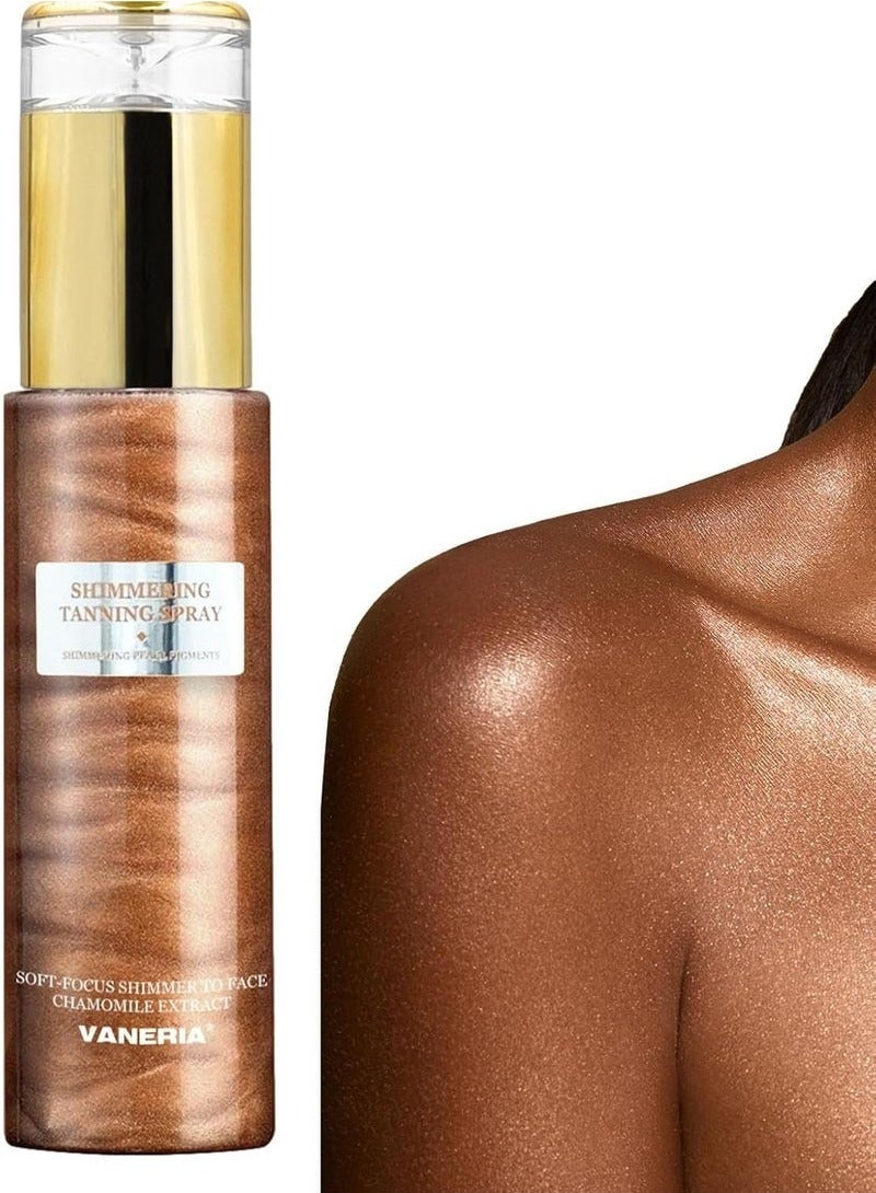 Shimmering Spray Tanning with Mitt, Long-Lasting, Instant Tan Spray with Mica, Streak-Free, Self Tanner Spray Quick Tan, Hydrating 80ml /2.7 Fl.Oz