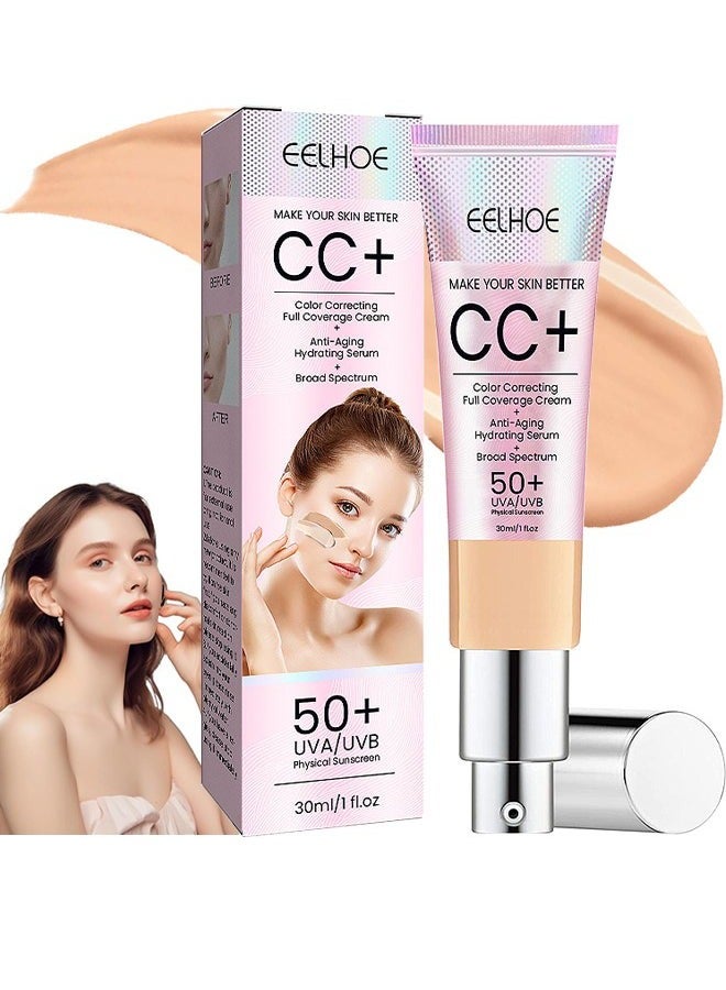 CC Color Correcting Full Coverage Cream —SPF 50+, CC Cream Foundation, Lightweight Full Coverage Hydrating Serum, Control Oil And Moisturize Waterproof Long Lasting Matte Color Correcting Cream (MEDIUM)