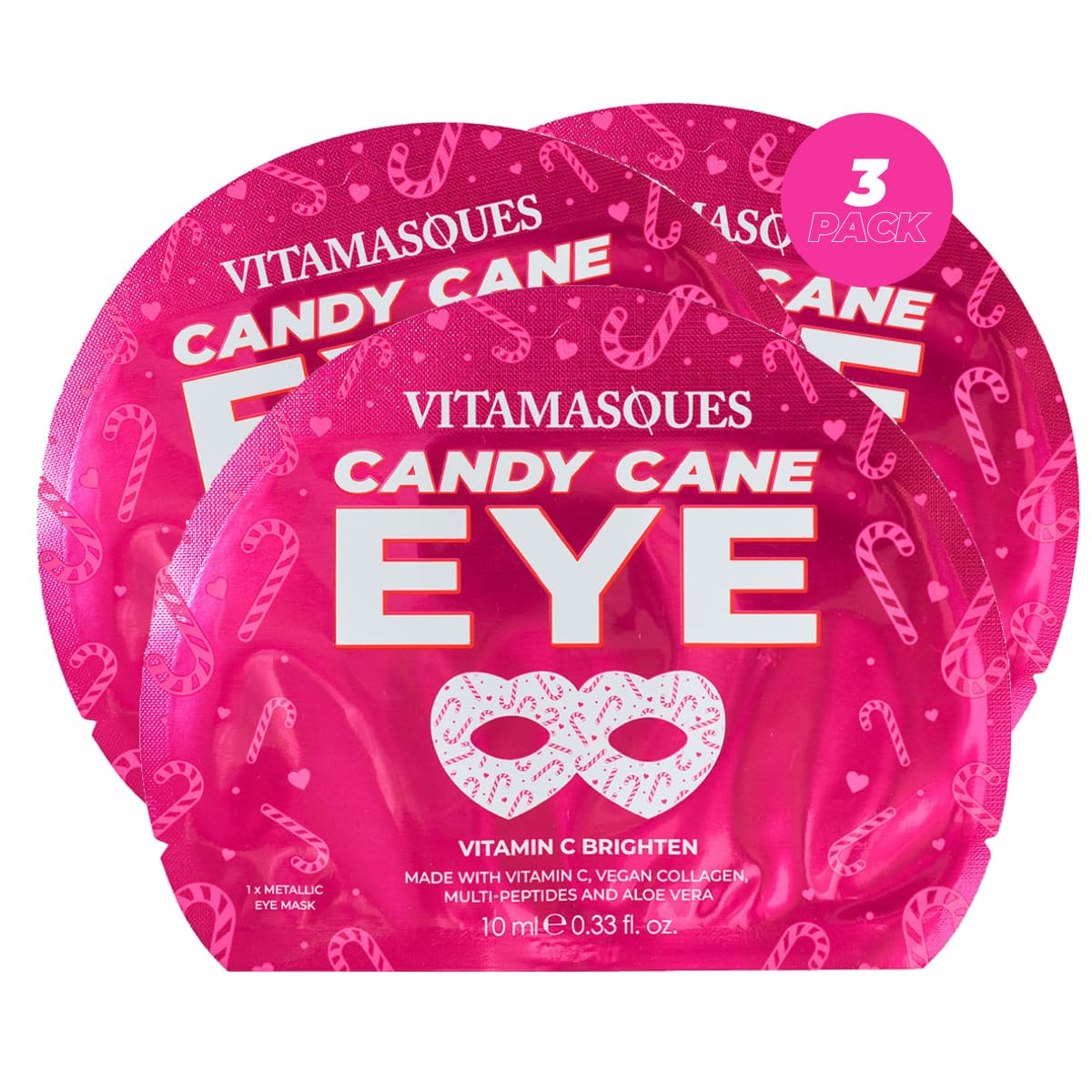 Vitamasques Candy Cane Vitamin C Eye Mask 3 Pack - Korean Skin Care Eye Mask with Aloe Vera to Reduce Puffy Eyes