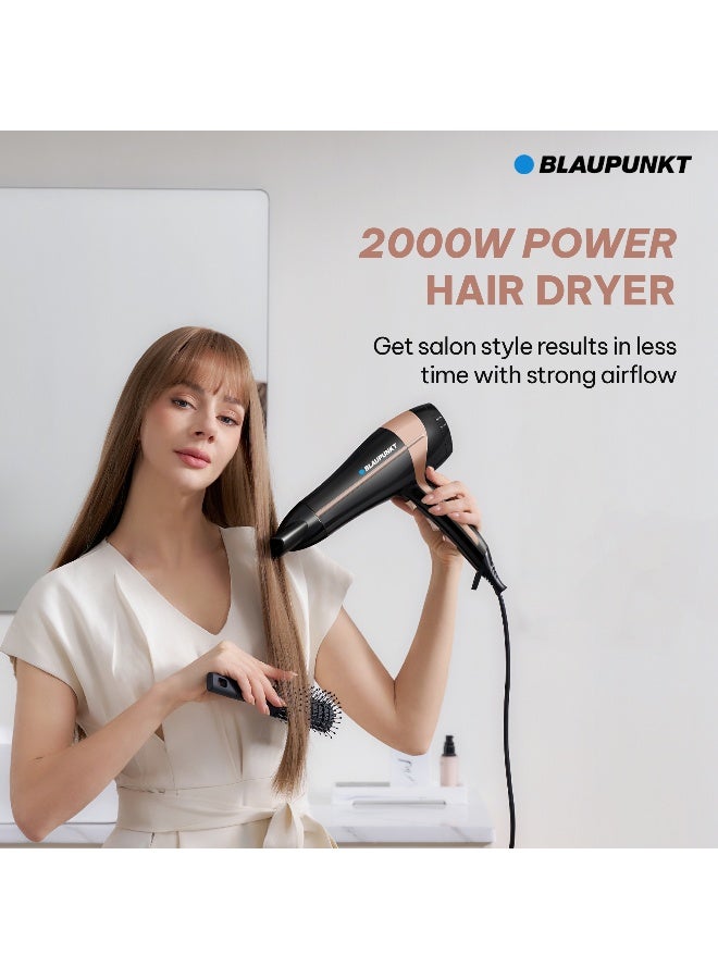 Blaupunkt Hair Dryer 2000W – Ionic Function, 3 Heat & 2 Speed Settings, Cool Shot, Diffuser & Concentrator Attachments, Lightweight Design, Fast Drying, Frizz Control, 2-Year Warranty -SDL425BK - image 2
