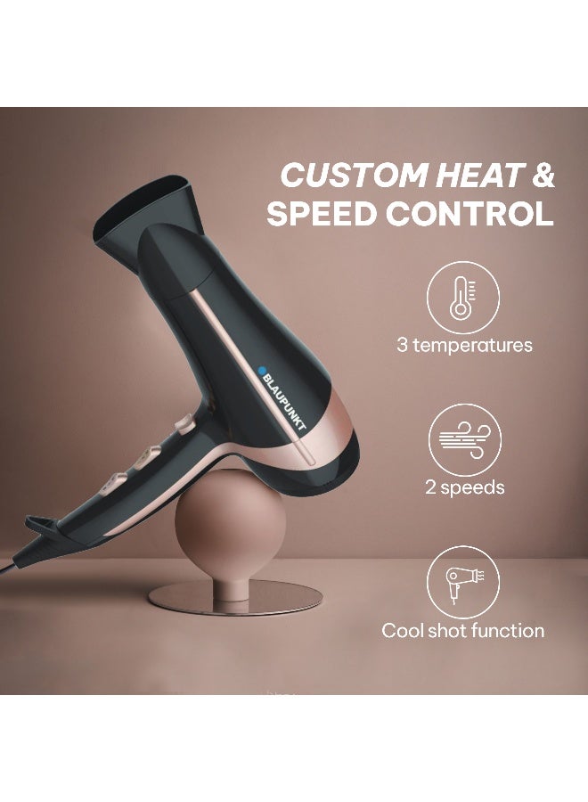 Blaupunkt Hair Dryer 2000W – Ionic Function, 3 Heat & 2 Speed Settings, Cool Shot, Diffuser & Concentrator Attachments, Lightweight Design, Fast Drying, Frizz Control, 2-Year Warranty -SDL425BK - image 3