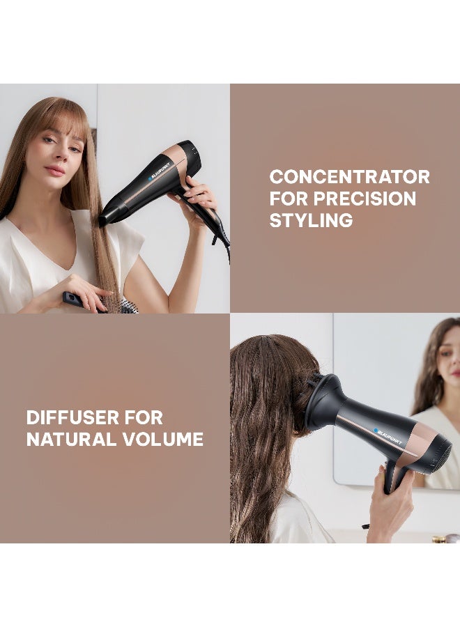 Blaupunkt Hair Dryer 2000W – Ionic Function, 3 Heat & 2 Speed Settings, Cool Shot, Diffuser & Concentrator Attachments, Lightweight Design, Fast Drying, Frizz Control, 2-Year Warranty -SDL425BK - image 4