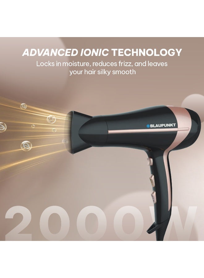 Blaupunkt Hair Dryer 2000W – Ionic Function, 3 Heat & 2 Speed Settings, Cool Shot, Diffuser & Concentrator Attachments, Lightweight Design, Fast Drying, Frizz Control, 2-Year Warranty -SDL425BK - image 5