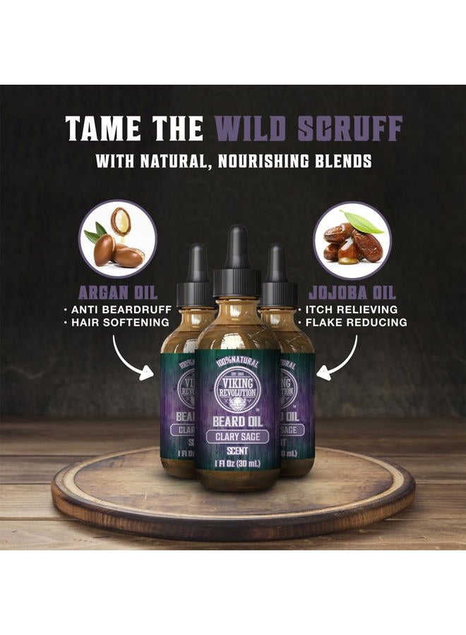 Beard Oil for Men - Natural Blend with Argan, Jojoba and Clary Sage - Softens, Strengthens, Moisturizes and Conditions Beards (3 Pack)
