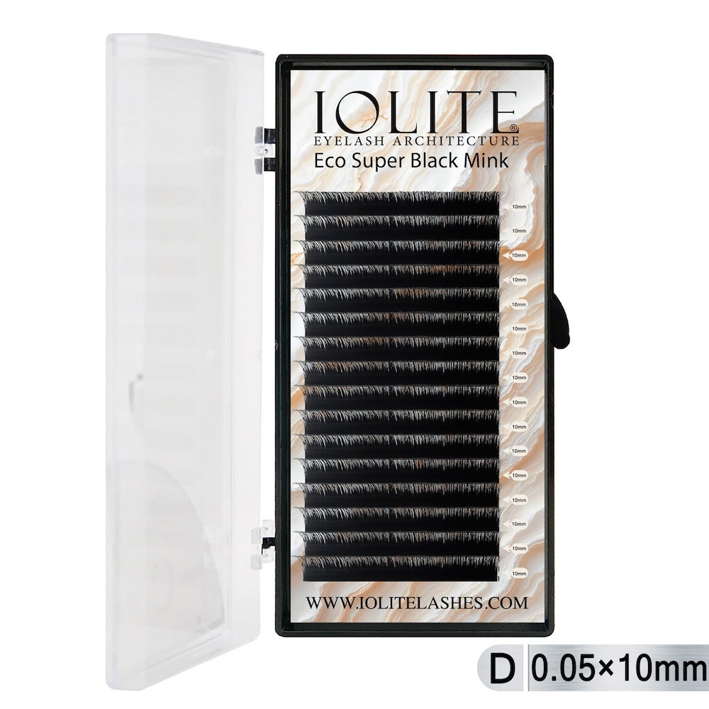 Iolite Super Black Mink Lash Extension – D Curl 0.5T Mix (6mm–15mm) | Premium Black Mink Eyelash Extension Tray for Lash Artists ISBMD5T - 10MM
