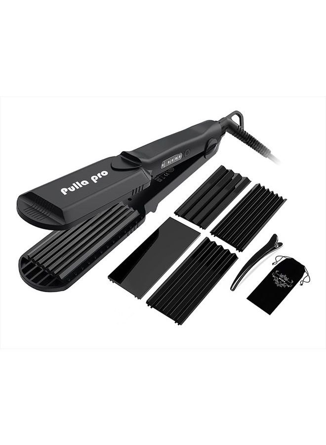 Pulla Hair Straightener and Crimper - 4 in 1 Tourmaline Ceramic Flat and Curling Iron for Hair Styling with Adjustable Temperature - Salon High Heat 320°F - 430°F for All Hair Types