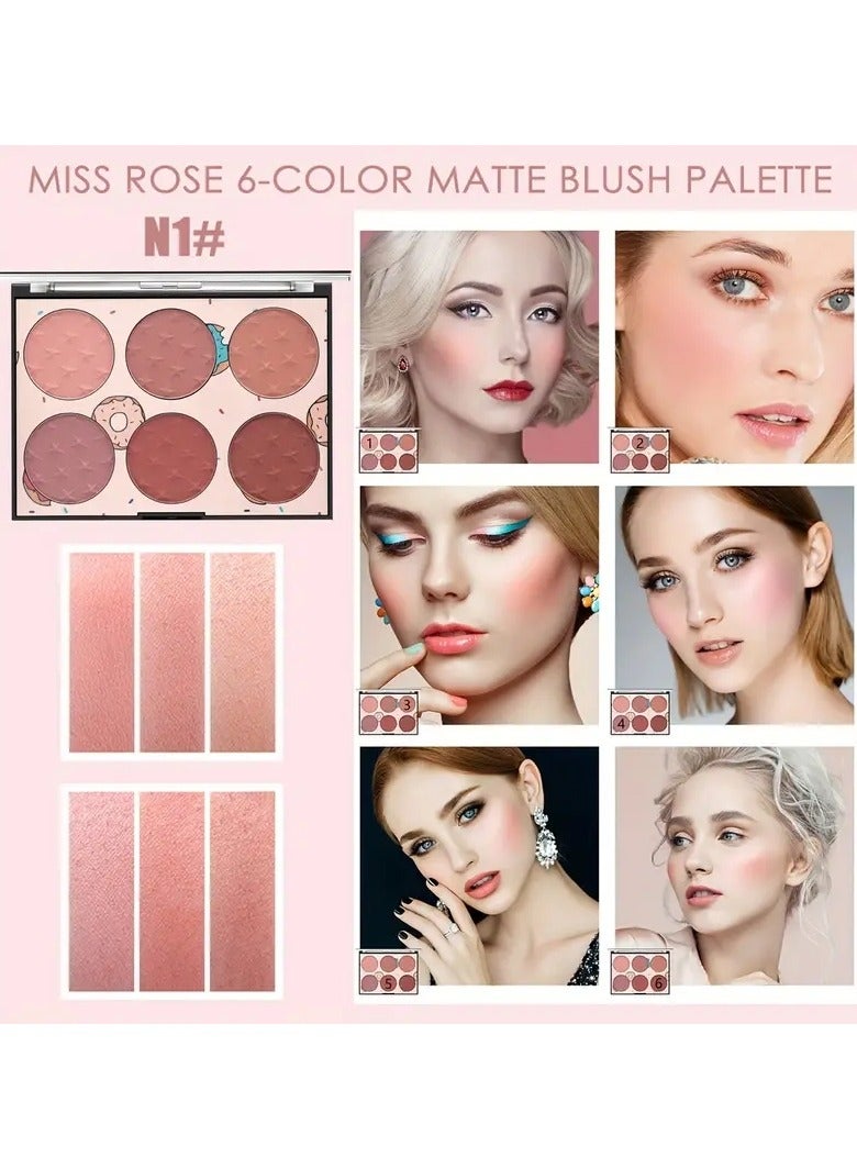 Miss Rose 6-color Sunset Blusher Palette Natural Matte Blush Glowvv  Kit