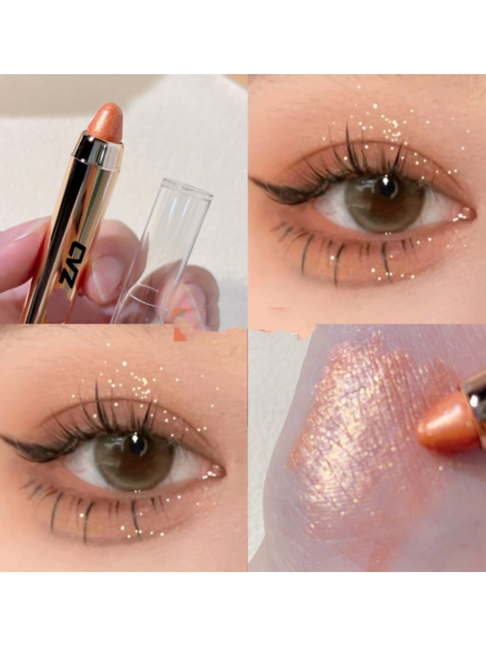 2-in-1 Pearlescent Eyeshadow Makeup Pen, Melt Roller Highlight Pen Eyeshadow Stick,Waterproof Eyeshadow Stick,Double Headed with brush Lying Silkworm Shimmer Eye Shadow Pen Pearlescent #2