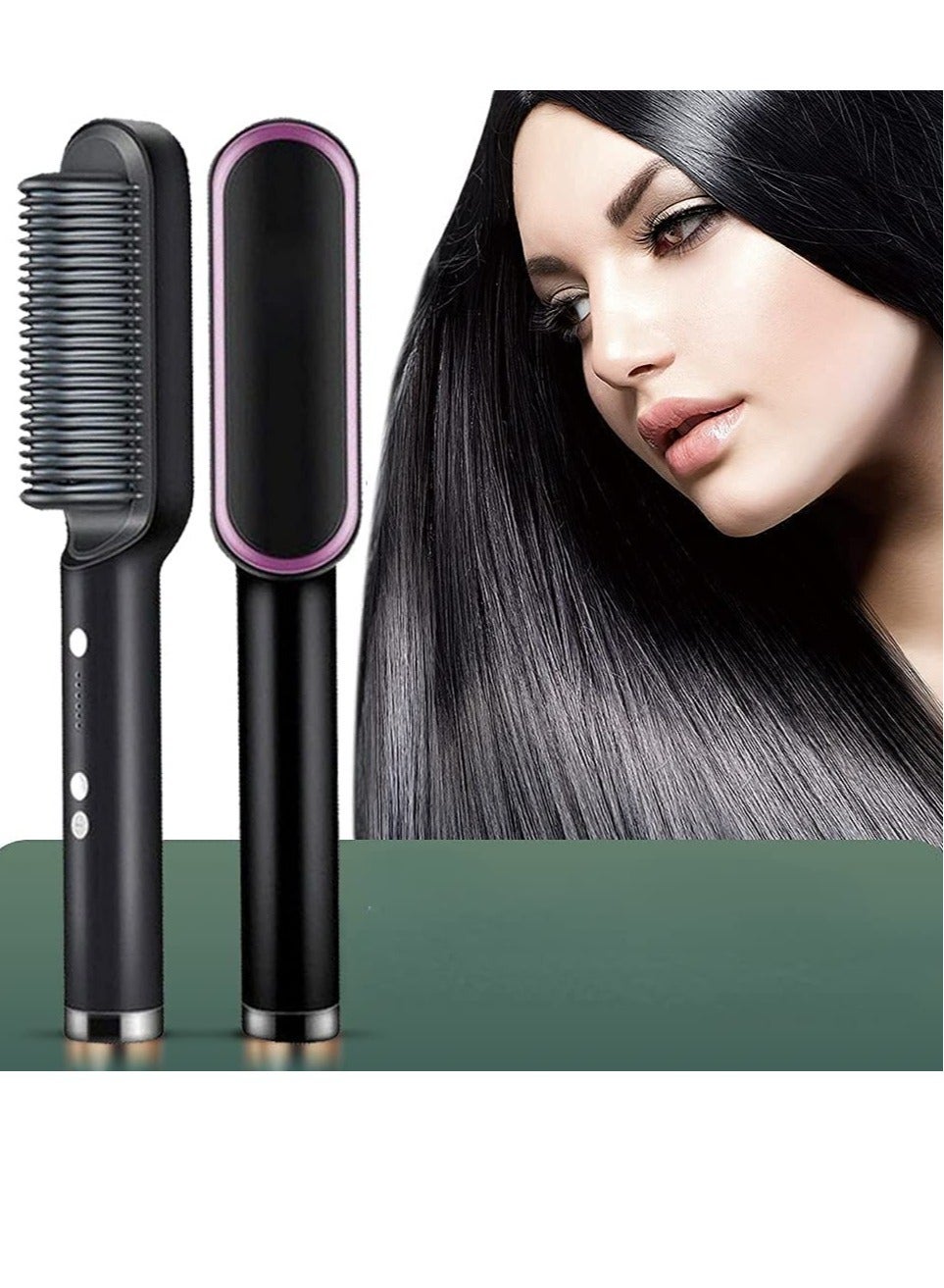 Ionic Hair Straightener Comb,Ionic Straightening Brush with Anti Scald, 2 in 1 Fast Ceramic Heating Hair Brush for Straightening & Curling, Available Both Dry and Wet, for Salon/Home (Black)
