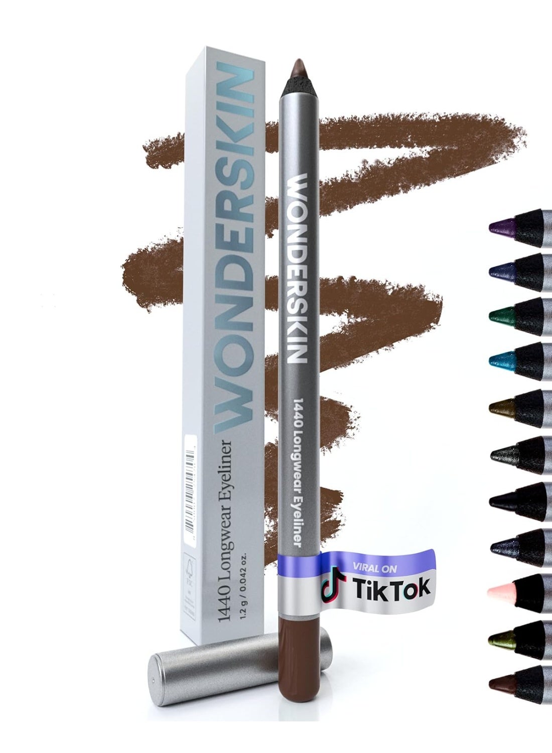 Wonderskin Eyeliner Pencil, 1440 Longwear Brown Eyeliner Pencil - Waterproof, Sharpenable & Smudge Proof