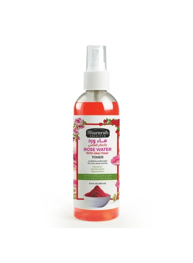 ICAN Shararah Beauty Rose Water with Aker Fassi Face Toner Spray 250 ML | Alcohol-Free Hydrating & Refreshing Facial Toner