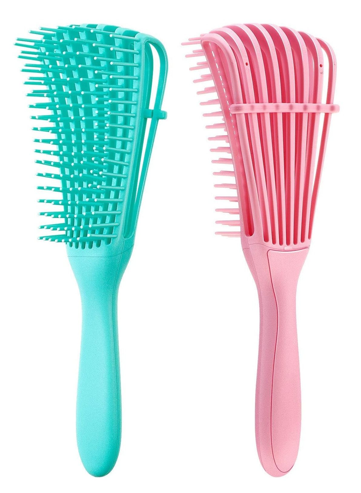 ORiTi 2 Pieces Detangling Brush for Hair Textured 3a to 4c Kinky Wavy/Curly/Coily/Wet/Dry/Oil/Thick/Long Hair, Knots Detangler Easy to Clean (Pink, Green)