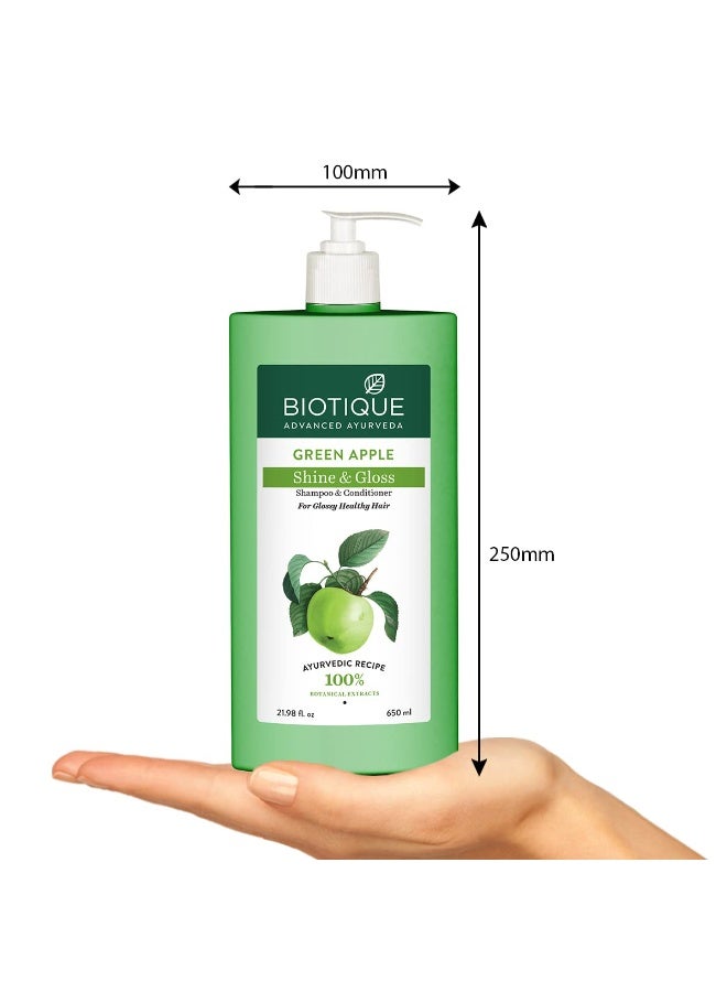 Green Apple Shine & Gloss Shampoo & Conditioner| Promotes Healthy, Shiny and Glossy Hair | Nourishes Scalp | Makes Hair Soft & Smooth |100% Botanical Extracts| All Skin Types | 650ml