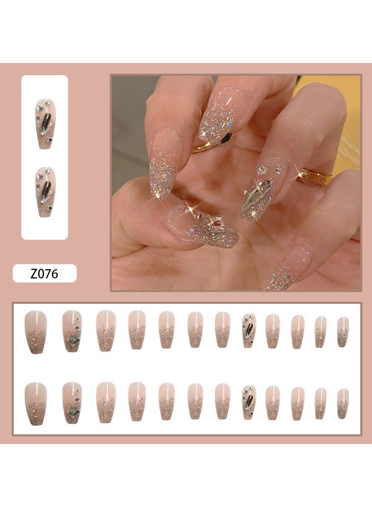 24pcs Glossy White French Tip Press On Nails with Butterfly Design - Full Coverage Medium Square Nails for Women