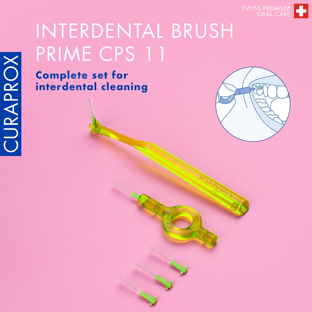 CPS Prime 011 Interdental Brush Kit | 5 Ultra-Fine (1.1 mm) Brushes with 2 Holders for Effective Cleaning | Gentle Plaque Removal, Lime Green - image 2
