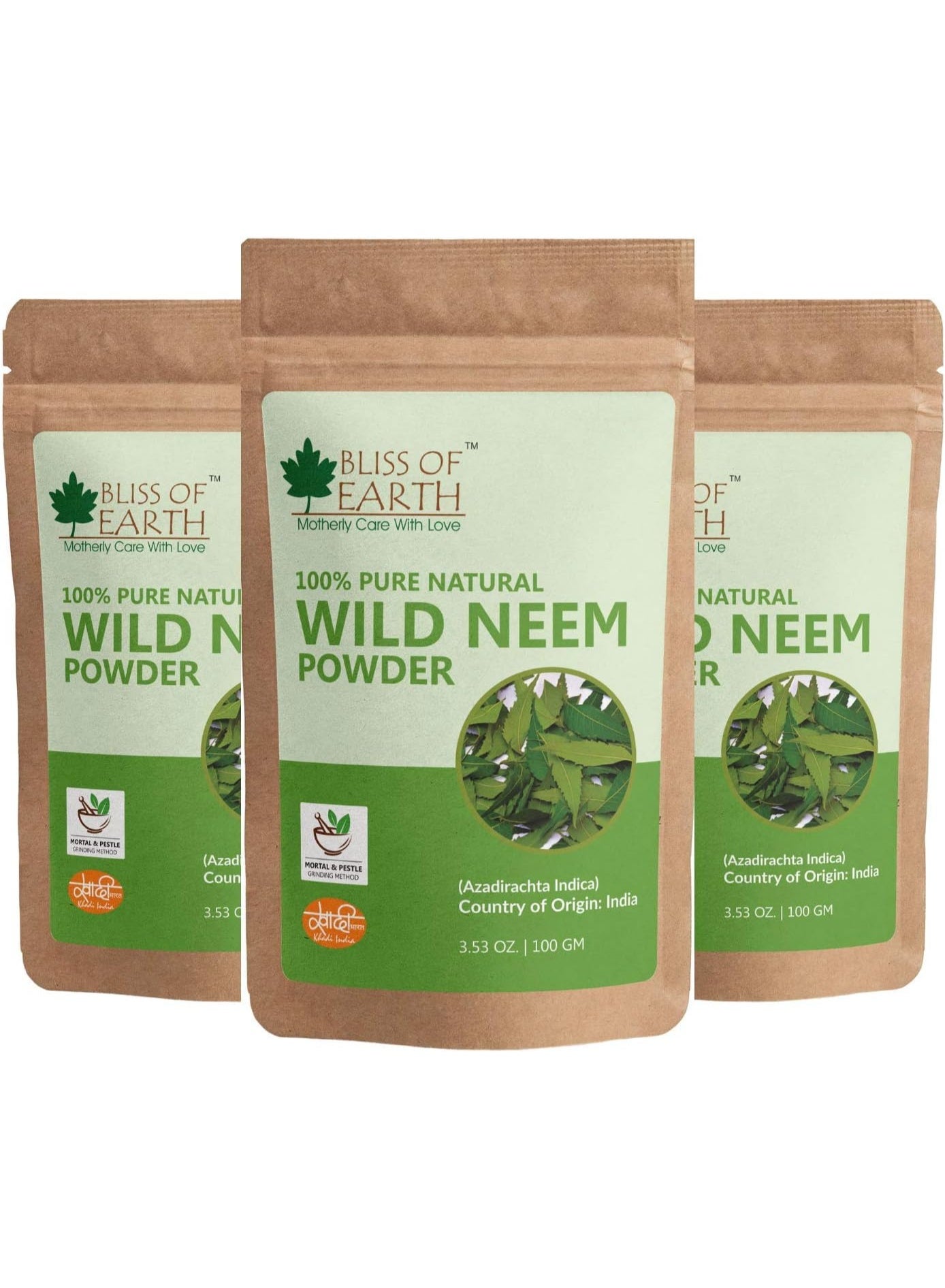 100% Pure Wild Neem Leaves Powder 3x100GM Great For Face Hair Skin and Body