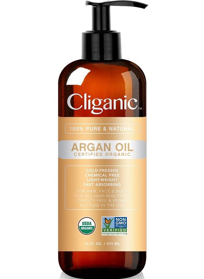 Organic Argan Oil 16oz with Pump, 100% Pure | Bulk for Hair, Face & Skin