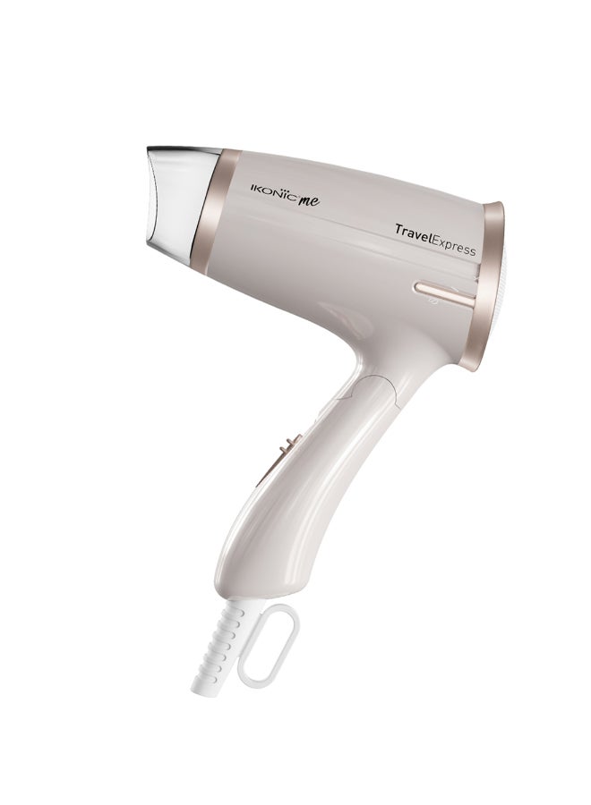 Ikonic Travel Express Foldable Hair Dryer, White & Rose Gold, 1400W, Compact & Lightweight Design, Adjustable 2-Speed Settings, Low Noise, Fast Drying, Travel Friendly, Suitable for Men & Women, All Hair Type
