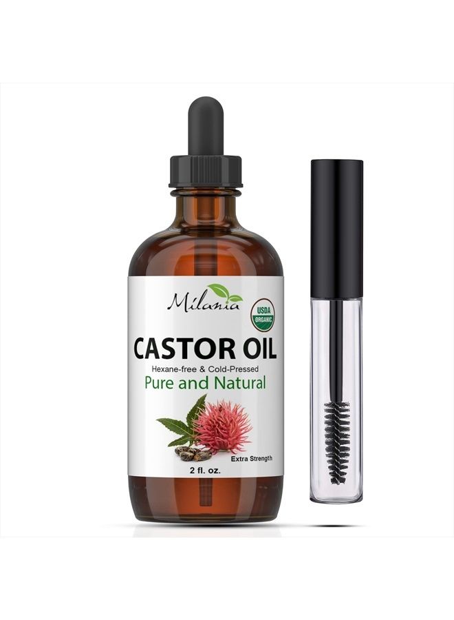Organic Castor Oil (2oz) Extra Strength, Eyelashes Serum, Eyebrows, Hair Growth-100% Pure, Cold Pressed-Natural Conditioner