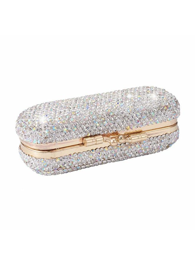Lipstick Case Holder with Mirror Crystal Lipstick Organizer for Travel Ladies Fashion Portable Glitter Shiny Diamonds Rhinestone Clip Holder Luxury Lip Gloss Makeup Storage Bag
