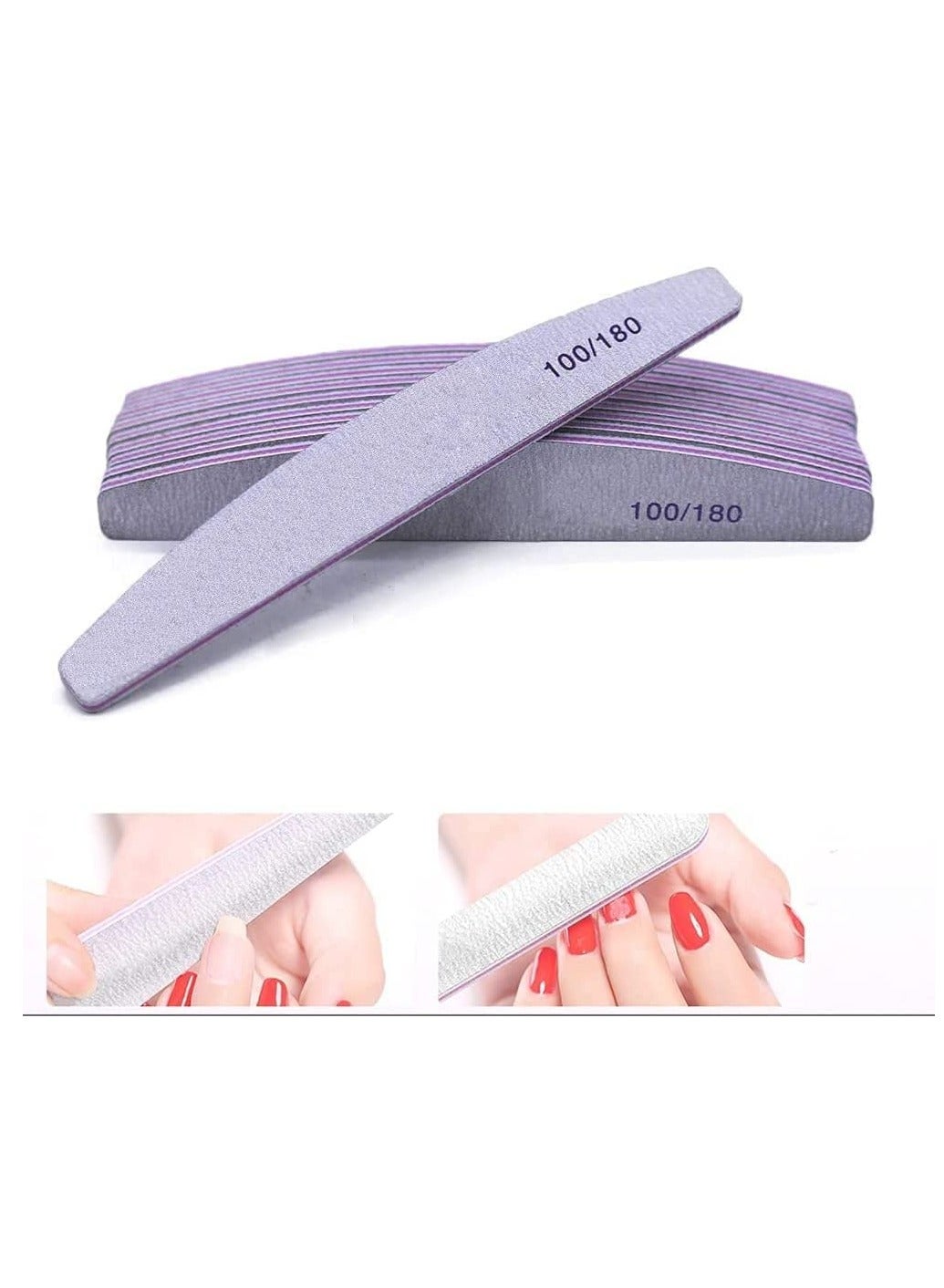 10 PCS Professional Nail Files Double Sided Emery Board(100/180 Grit) Styling Tool Grooming Natural Artificial Nails for Home and Salon Use