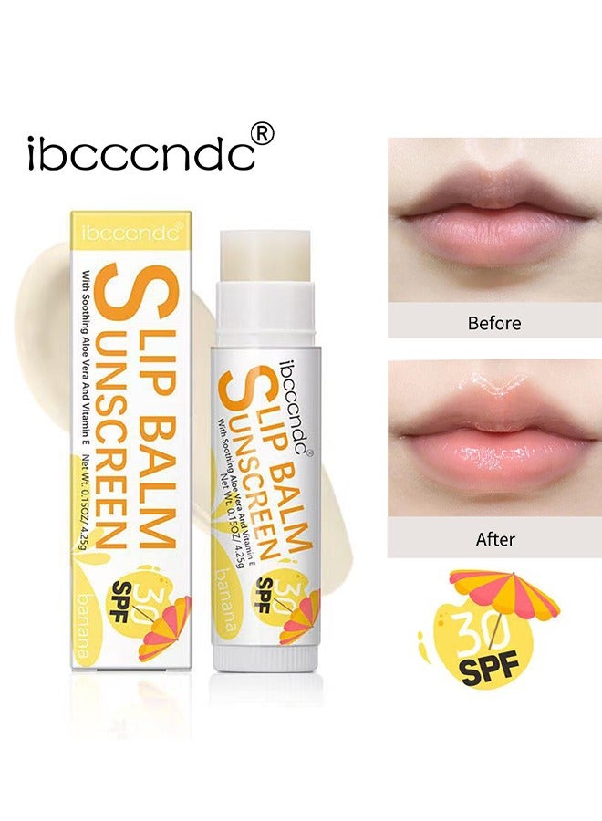 SPF 30  Sunscreen Lip Balm，Vegan and Cruelty Free Broad Spectrum UVA/UVB Lip Care with Aloe and Vitamin E for Moisturized Lips Banana