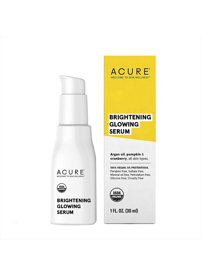 Brightening Glowing Serum | 100% Vegan | For A Brighter & Appearance | Argan Oil, Pumpkin & Cranberry - Hydrates, Soothes & Adds Antioxidant Protection | All Skin Types | 1 Fl Oz