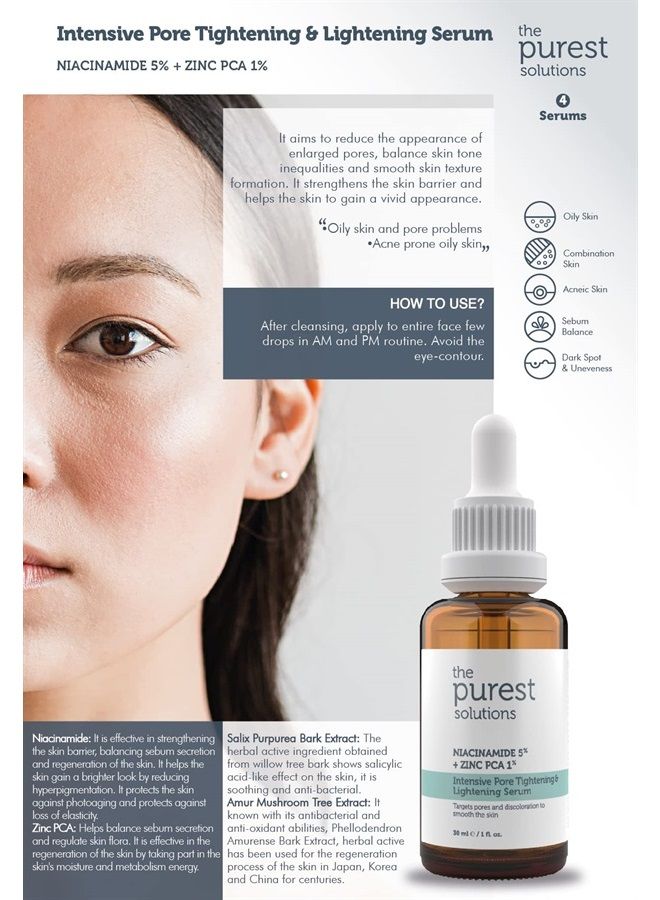 Intensive Pore Tightening & Lightening Serum (Niacinamide 5% + Zinc Pca 1%) - Natural, Safe and Effective - Vegan | Cruelty Free | Eco Friendly (1 fl. oz)