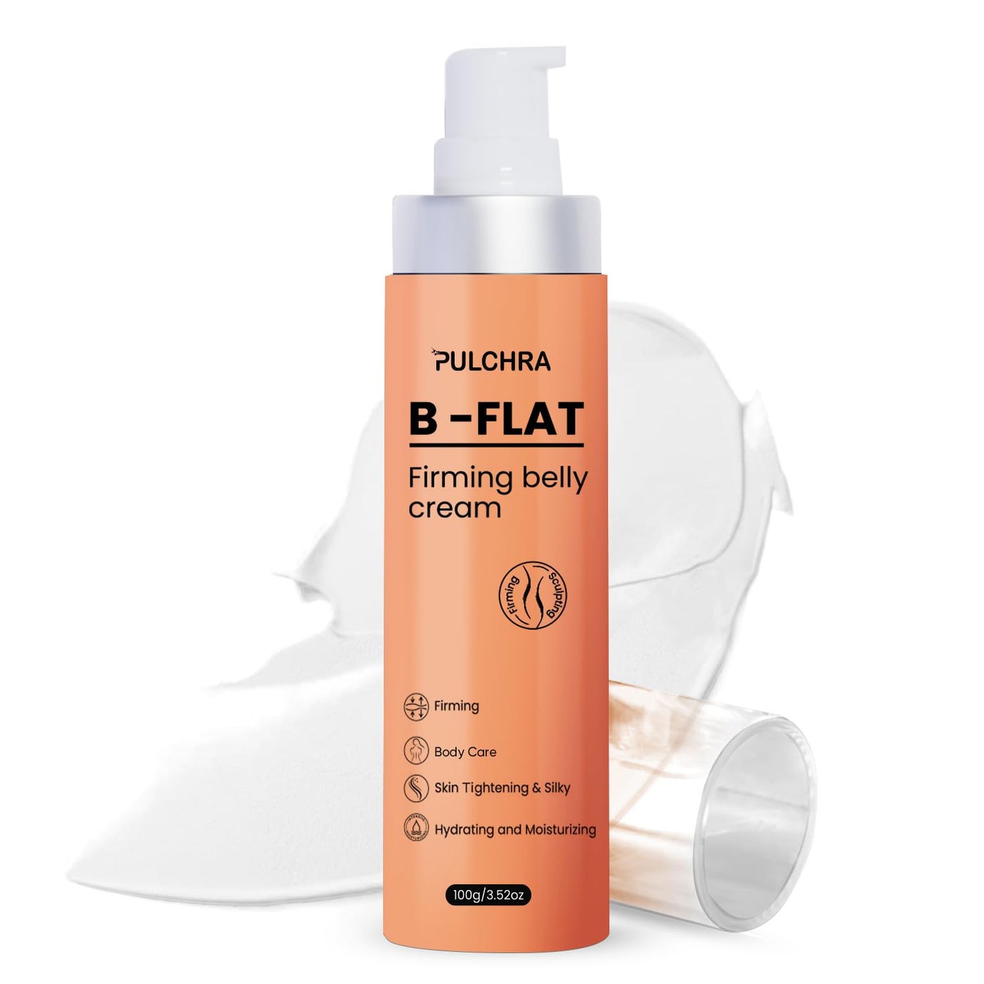 Pulchra B Flat Belly Firming Cream, Skin Tightening Cream for Cellulite, Firming & Tightening Lotion for Belly, Arms, Thighs & Butt, Moisturizing For Women & Men, 3.52 Fl. OZ, White