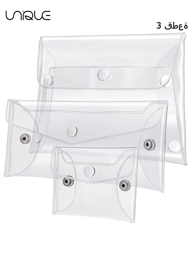 3 Pack Transparent Cosmetic Bags, Different Size Portable Waterproof PVC Makeup Cases Organizers Pouch Carrying Accessories for Lipstick Facial Cleanser Shampoo Storage- Small & Medium & Large