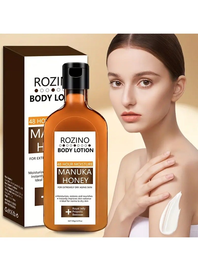 ROZINO Manuka Honey Body Lotion, 100g - 48-Hour Moisture for Extra Dry, Hydrating & with Glycerin & Tea Tree, Low-Allergy Formula,, Ideal for Sensitive