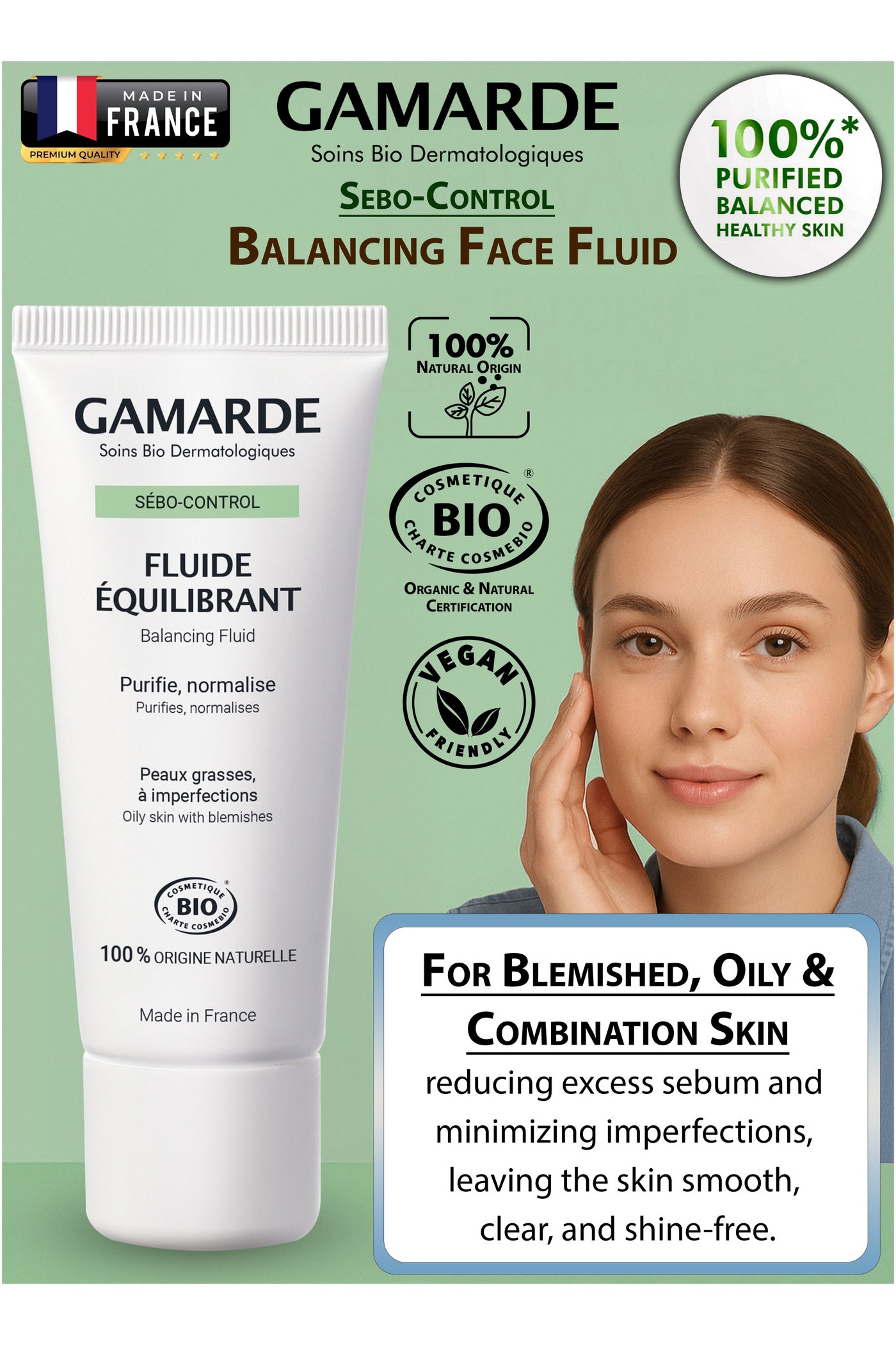 Sebo-Control Balancing Face Fluid 40ml – Certified Organic Vegan French Skincare for Oily, Acne-Prone & Imperfection-Prone Skin – Mattifies, Purifies, Regulates Sebum, Smoothes Skin Texture – With Essential Oils & Thermal Spring Water